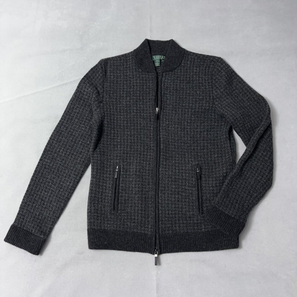 Lauren Ralph Lauren Full Zip Sweater Women Medium Gray 100% Lambswool